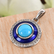 Arizona Sleeping Beauty Turquoise and Natural Cambodian Zircon Enamelled Circle Pendant in Platinum Overlay Sterling Silver 1.52 Ct.