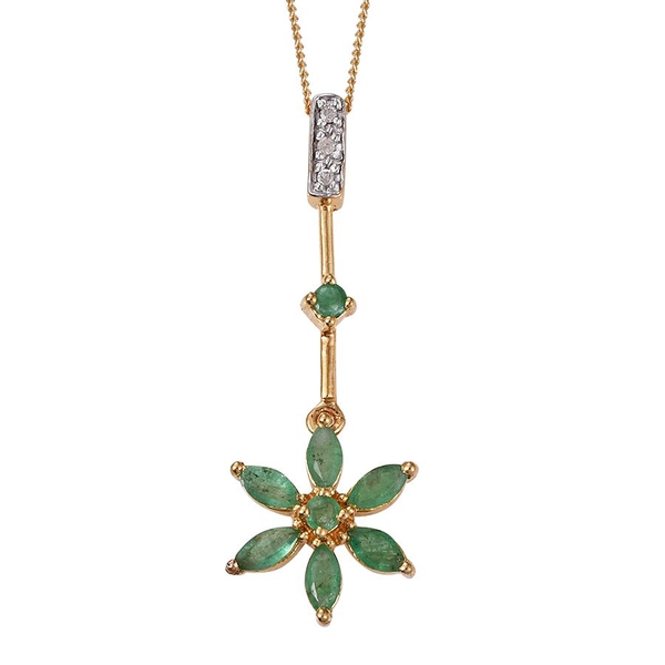 Kagem Zambian Emerald (Mrq), Diamond Pendant With Chain in 14K Gold Overlay Sterling Silver 0.870 Ct