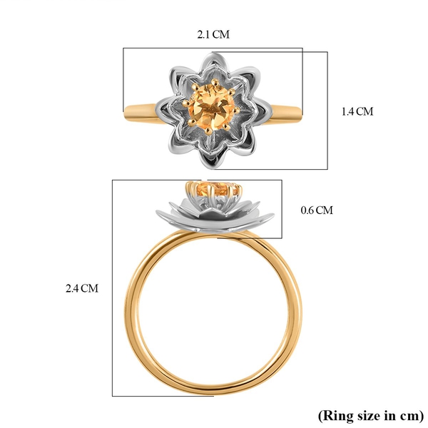 Citrine Floral Ring in Platinum and Gold Overlay Sterling Silver