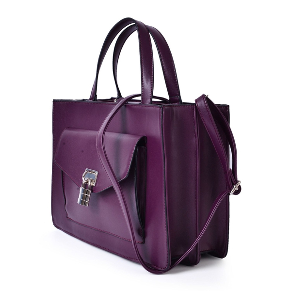 Dark Purple Colour Tote Bag With Adjustable and Removable Shoulder Strap (Size 34.5x24x12.5 Cm)