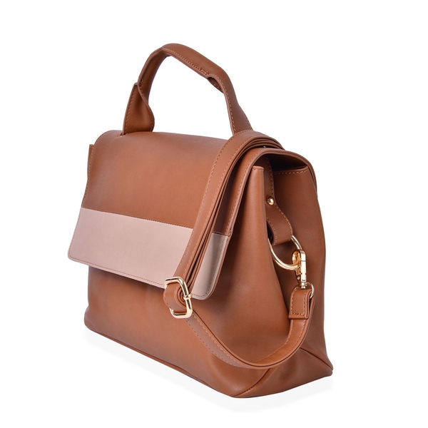 Super Reduction Deal Camel and Beige Colour Crossbody Bag with Adjustable and Removable Shoulder Strap (Size 30X22X2 Cm)