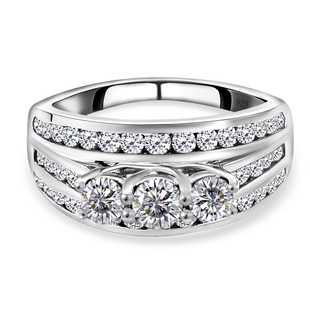 Moissanite Ring in Platinum Overlay Sterling Silver 1.42 Ct.