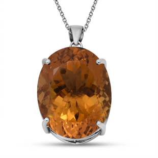 Uruguay Citrine Pendant ( With Chain Size 24 )in Platinum Overlay Sterling Silver 47.00 Ct.