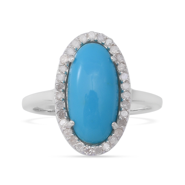 Arizona Sleeping Beauty Turquoise and Diamond Ring in Rhodium Overlay Sterling Silver 3.18 Ct.