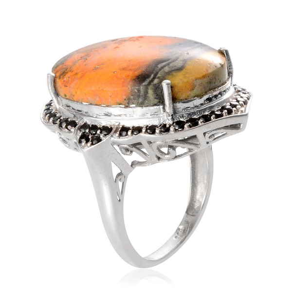 Bumble Bee Jasper (Ovl 17.50 Ct), Boi Ploi Black Spinel Ring in Platinum Overlay Sterling Silver 18.400 Ct.
