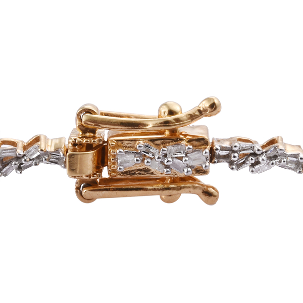 Diamond (Bgt) Bracelet (Size 7.5) in 14K Gold Overlay Sterling Silver 0.750 Ct. Silver wt 7.59 Gms. Number of Diamonds 144