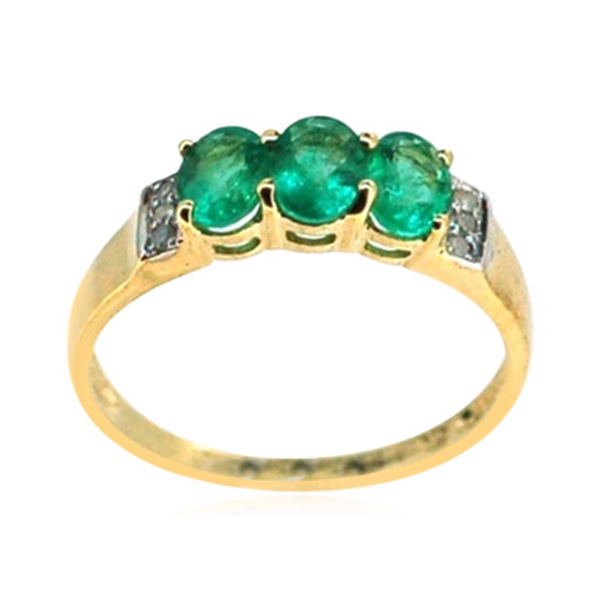 9K Y Gold Kagem Zambian Emerald (Ovl), Diamond Ring 1.050 Ct.