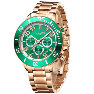 GAMAGES OF LONDON Race Timer Automatic Movement Green Dial Water Resistant Watch with Rose Gold Colo