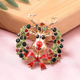 Christmas Multi Colour Austrian Crystal Enamelled Brooch in Yellow Gold Tone