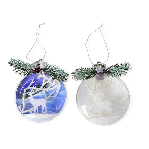 Set of 2 - Hanging Christmas Bauble with Multi Colour LED Light (Size 12X10 Cm)