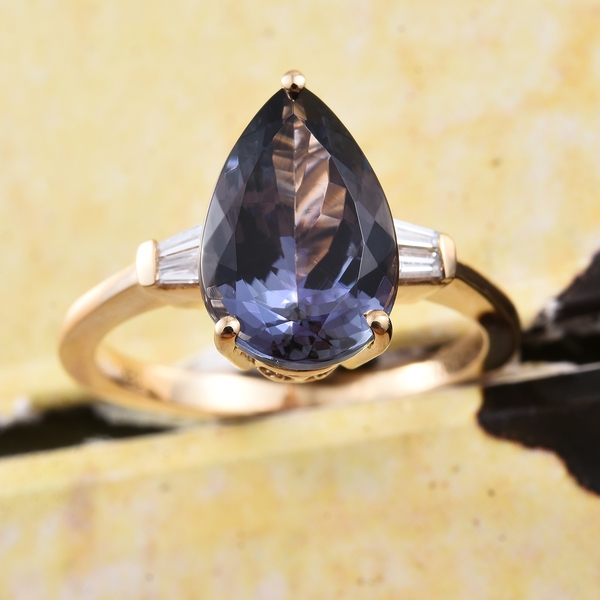 ILIANA 18K Yellow Gold 4.85 Ct AAA Peacock Tanzanite Ring with Diamond SI G-H