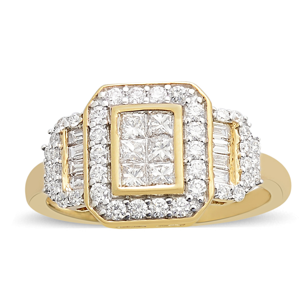 ILIANA 1 Carat Diamond Princess Cut Cluster Ring in 18K Gold IGI Certified SI GH
