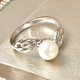 RACHEL GALLEY Freshwater White Pearl (Rnd) Lattice Feather Ring in Rhodium Overlay Sterling Silver