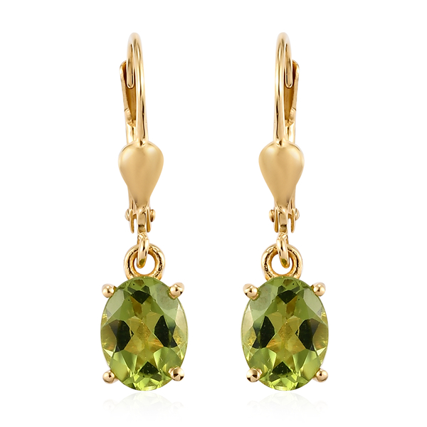 2.50 Ct Hebei Peridot Solitaire Drop Earrings in Gold Plated Sterling Silver