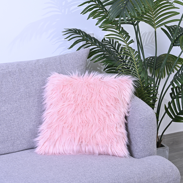 Faux Fur Cushion Cover with Zipper - Pink