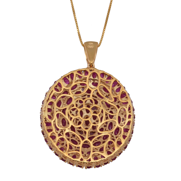 Ruby (Ovl) Cluster Pendant With Box Chain (Size 24) in 14K Gold Overlay Sterling Silver 25.000 Ct.