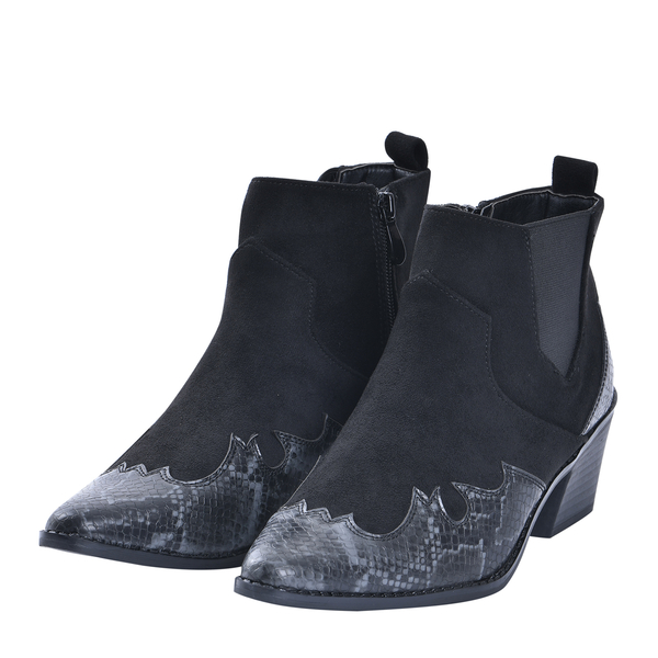 Snake Print Ankle Boots with Side Zipper - Black and Grey