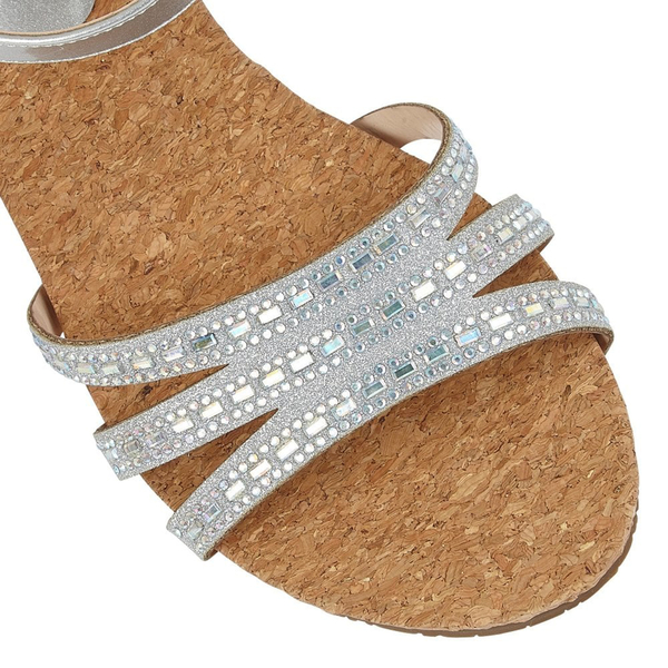 Lotus Mandy Womens Silver Strappy Wedge Sandals
