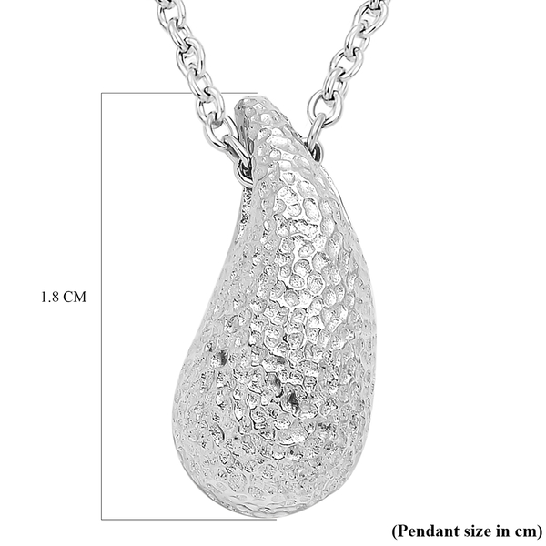 LUCYQ Texture Drop Collection - Hammered Texture Rhodium Overlay Sterling Silver Pendant with Chain (Size 16/18/20)