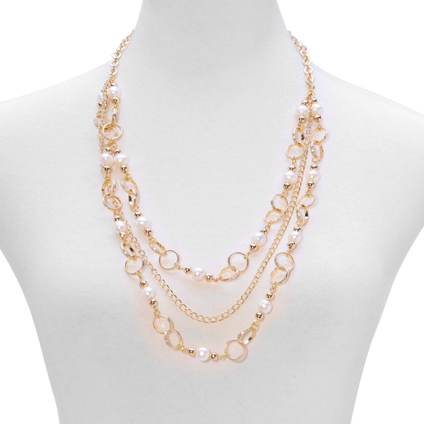 Fresh Water White Pearl Necklace (Size 26) in Gold Tone