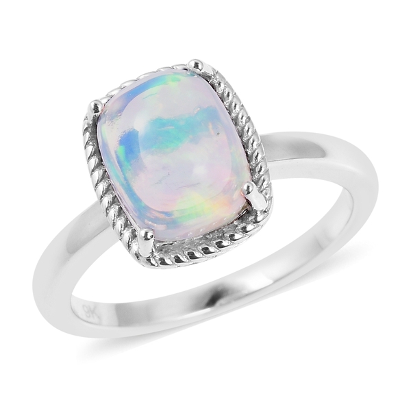 1.25 Ct AA Ethiopian Welo Opal Solitaire Ring in 9K White Gold 2.50 Grams