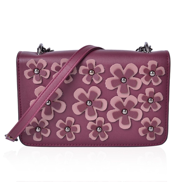 S-S 2018 Burgundy and Pink Colour 3D Floral Pattern Crossbody Bag with Removable Shoulder Strap (Siz