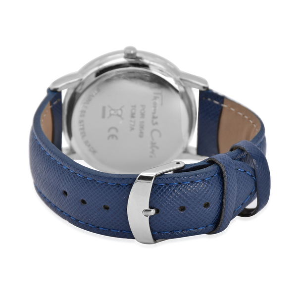 Thomas Calvi Blue Faux Multi Dial Watch in Silver Tone with Blue Strap