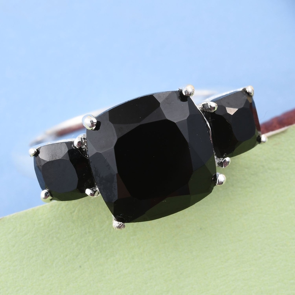 Boi Ploi Black Spinel (Cush 3.00 Ct) 3 Stone Ring in Sterling Silver 4.000 Ct.