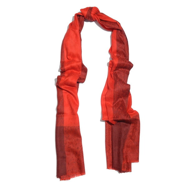 100% Cashmere Wool Red Colour Self Printed Scarf (Size 200x70 Cm)