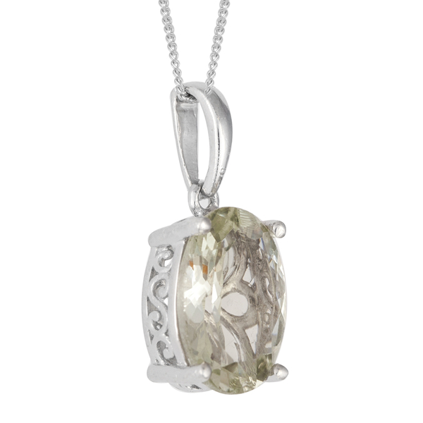Green Amethyst (Ovl) Sterling Silver Pendant With Chain 4.900 Ct.