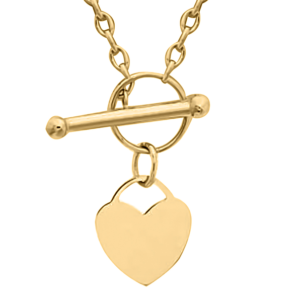 Hatton Garden Close Out Deal- 9K Yellow Gold Heart Necklace (Size - 18) with T Bar Clasp, Gold Wt. 3