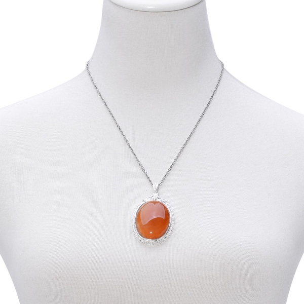 Red Agate Pendant in Silver Tone with Stainless Steel Chain 80.000 Ct.