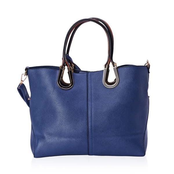 Set of 2 - Blue Colour Large and Small Tote Bag with Adjustable and Removable Shoulder Strap (Size 36.5x25x13 Cm,  26x19x10 Cm)