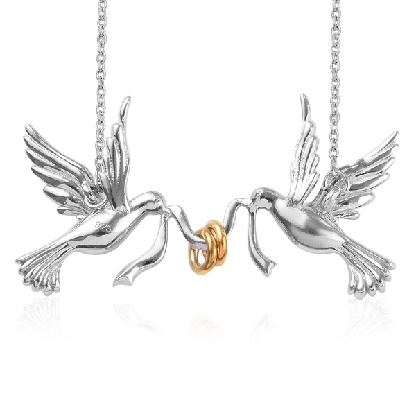 Platinum and Yellow Gold Overlay Sterling Silver Birds Necklace (Size 20), Silver wt 6.70 Gms.