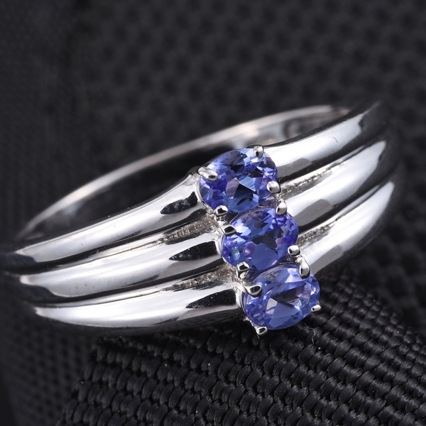 Tanzanite (Ovl) Trilogy Ring in Platinum Overlay Sterling Silver 0.500 Ct.