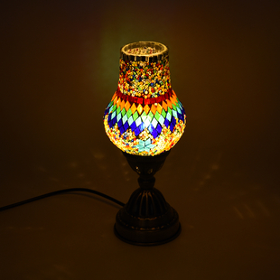 Handmade Turkish Blue & Multi Colour Glass Mosaic Table Lamp with Bronze Base (Size 28x10cm)