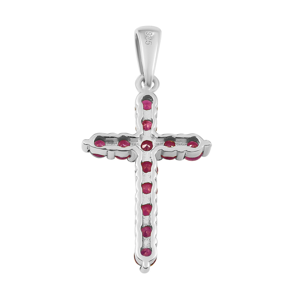 Natural Moroccan Ruby Cross Pendant in Platinum Overlay Sterling Silver 1.16 Ct.