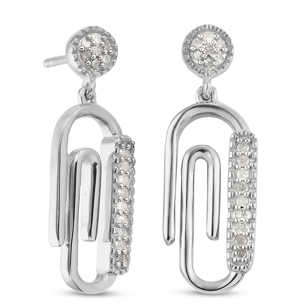 White Diamond Earrings (With Push Back) in Platinum Overlay Sterling Silver 0.17 Ct.