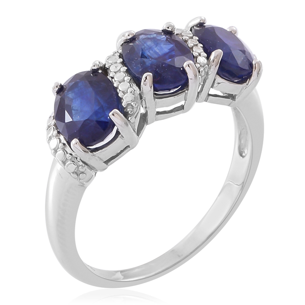 Limited Edition- Designer Inspired- Masoala Sapphire (Ovl 8X6 mm) Trilogy Ring in Rhodium Plated Sterling Silver 5.500 Ct.
