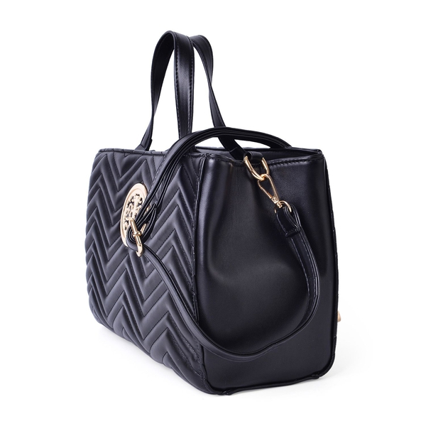 Black Colour ZigZag Pattern Tote Bag with Adjustable and Removable Shoulder Strap (Size 33X22X13 Cm)