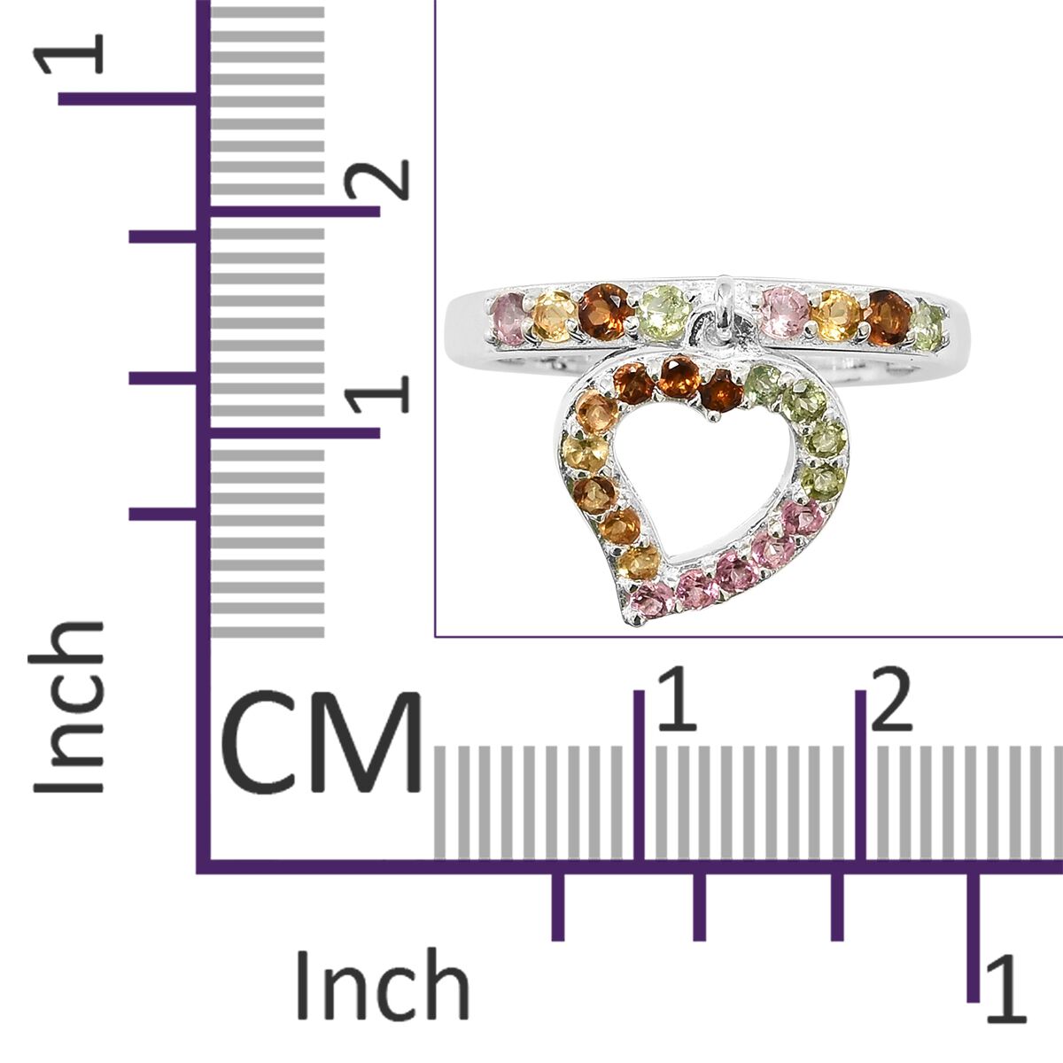 One Time Deal-Rainbow Tourmaline (Rnd) Heart Charm Ring in Sterling Silver