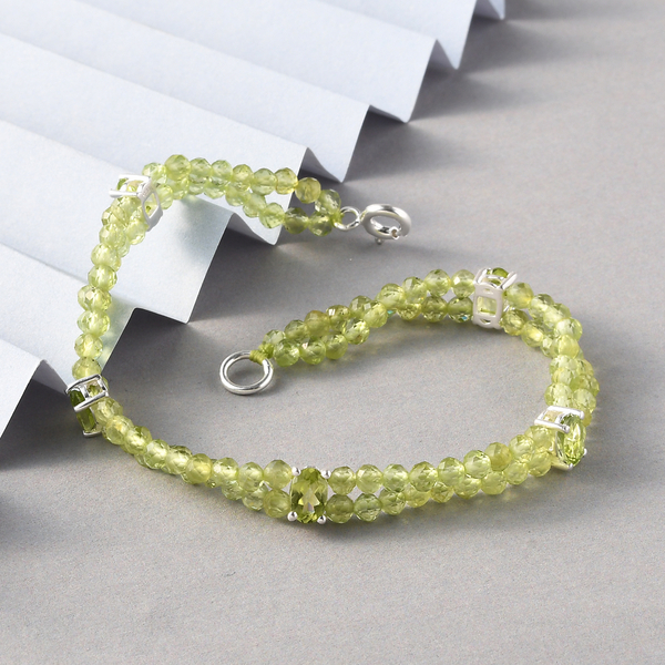 Hebei Peridot Beads Bracelet (Size - 7.5) in Sterling Silver 27.00 Ct.