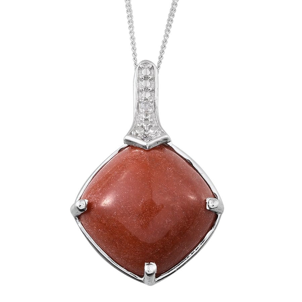Red Jade (Cush 11.25 Ct), Diamond Pendant With Chain (Size 18) in Platinum Overlay Sterling Silver 1