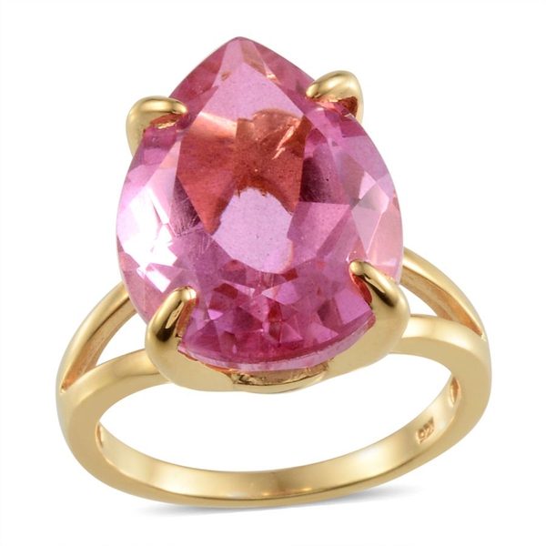 Kunzite Colour Quartz (Pear) Solitaire Ring in 14K Gold Overlay Sterling Silver 18.250 Ct.