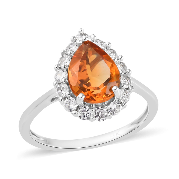 9K White Gold Citrine and Natural Cambodian Zircon Ring 1.75 Ct.
