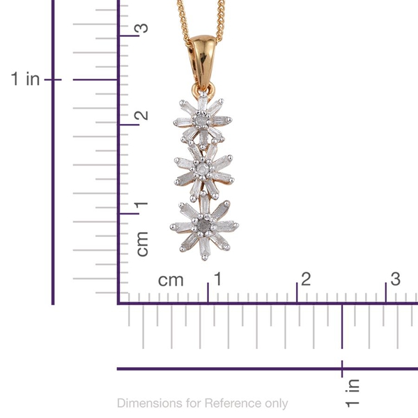 Diamond (Rnd) Triple Floral Pendant With Chain in 14K Gold Overlay Sterling Silver 0.330 Ct.