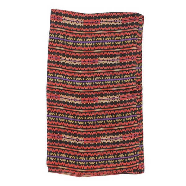100% Silk Red and Multi Colour Abstract Tribal Print Scarf (Size 50x180 Cm)