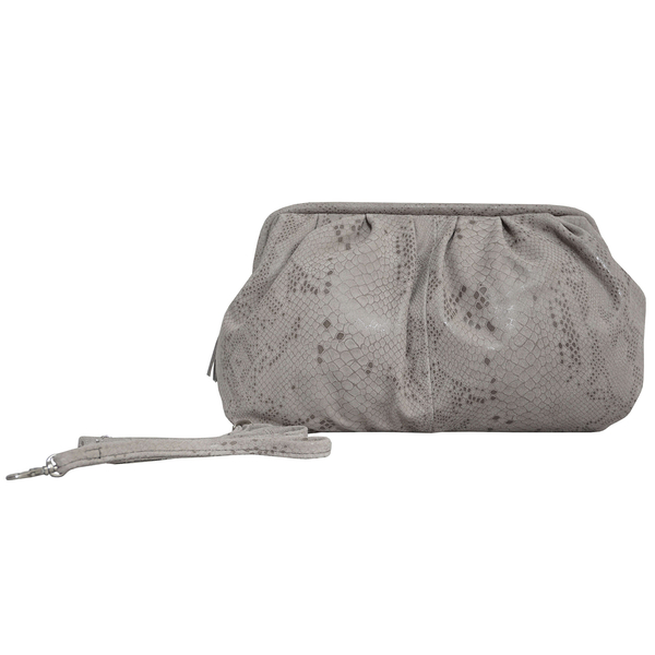 ASSOTS LONDON Harper Genuine Leather Snake Print Oversized Clutch Bag with Adjustable Shoulder Strap (Size26x22x3cm) - Ice Grey