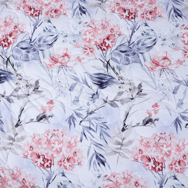 6 Piece Set - Floral Pattern Comforter (220x225cm), Fitted Sheet (150x200+30cm), 2 Pillow Case and 2 Envelope Pillow Case - White, Light Blue & Multi