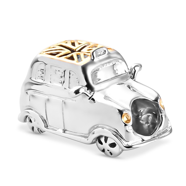 London Taxi Yellow Gold and Platinum Overlay Sterling Silver Charm, Silver wt 7.30 Gms.